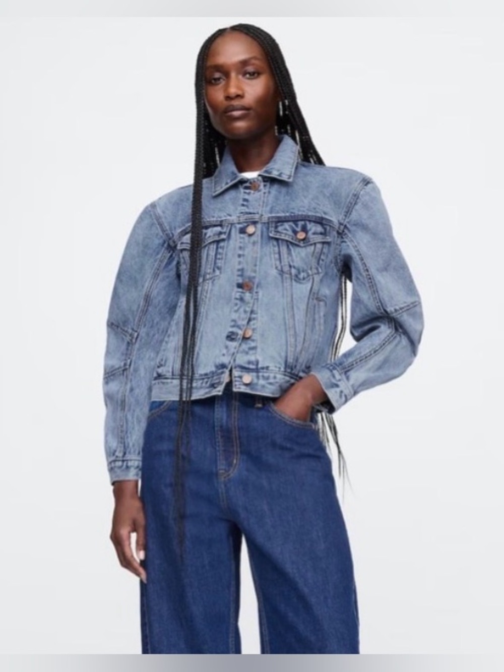 GAP Women’s Barrel-Sleeve Icon Denim Jacket Medium Wash Size S NWT